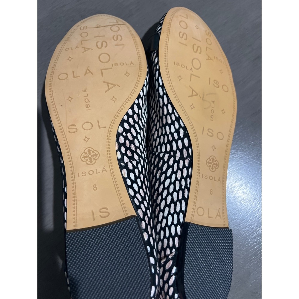 FLAW Isola Women's Black Tan Dotted Ballet Flats Gold Logo Buckle Shoes Size 8 - Picture 5 of 6